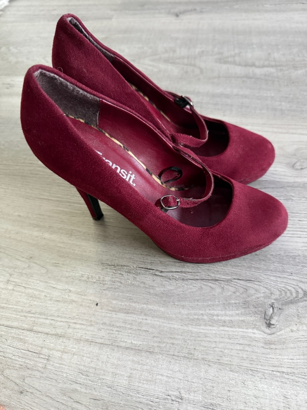 Transit Wine Faux Suede Mary Jane Heels with Buckle Size 7.5